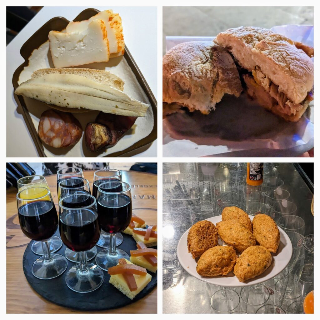 a selection of traditional food in lisbon eaten on a lisbon food tour