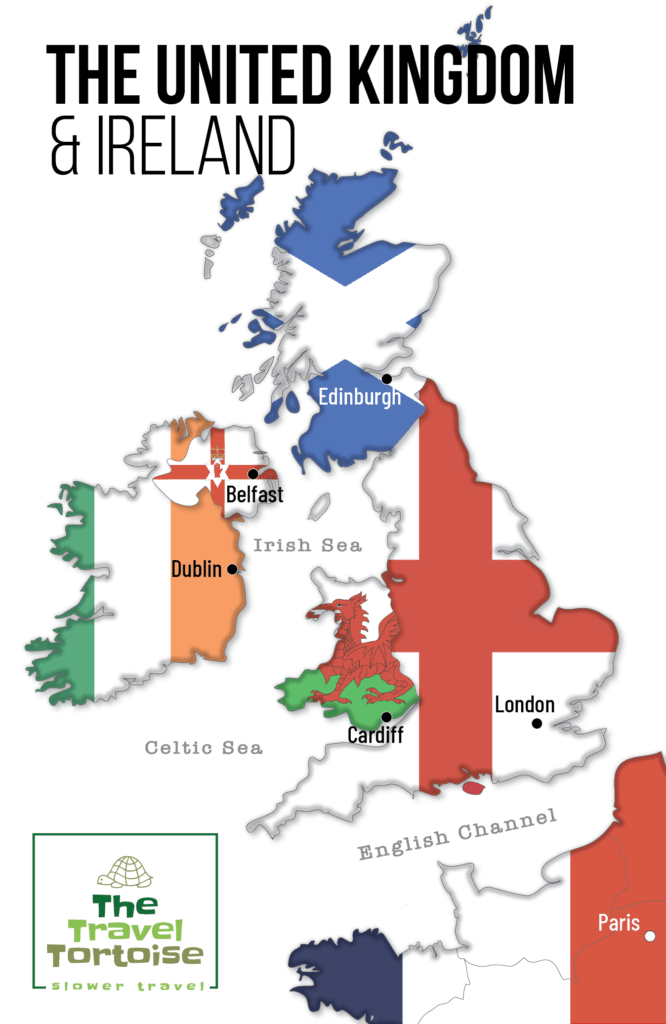 map of uk with country flags within the borders of each nation