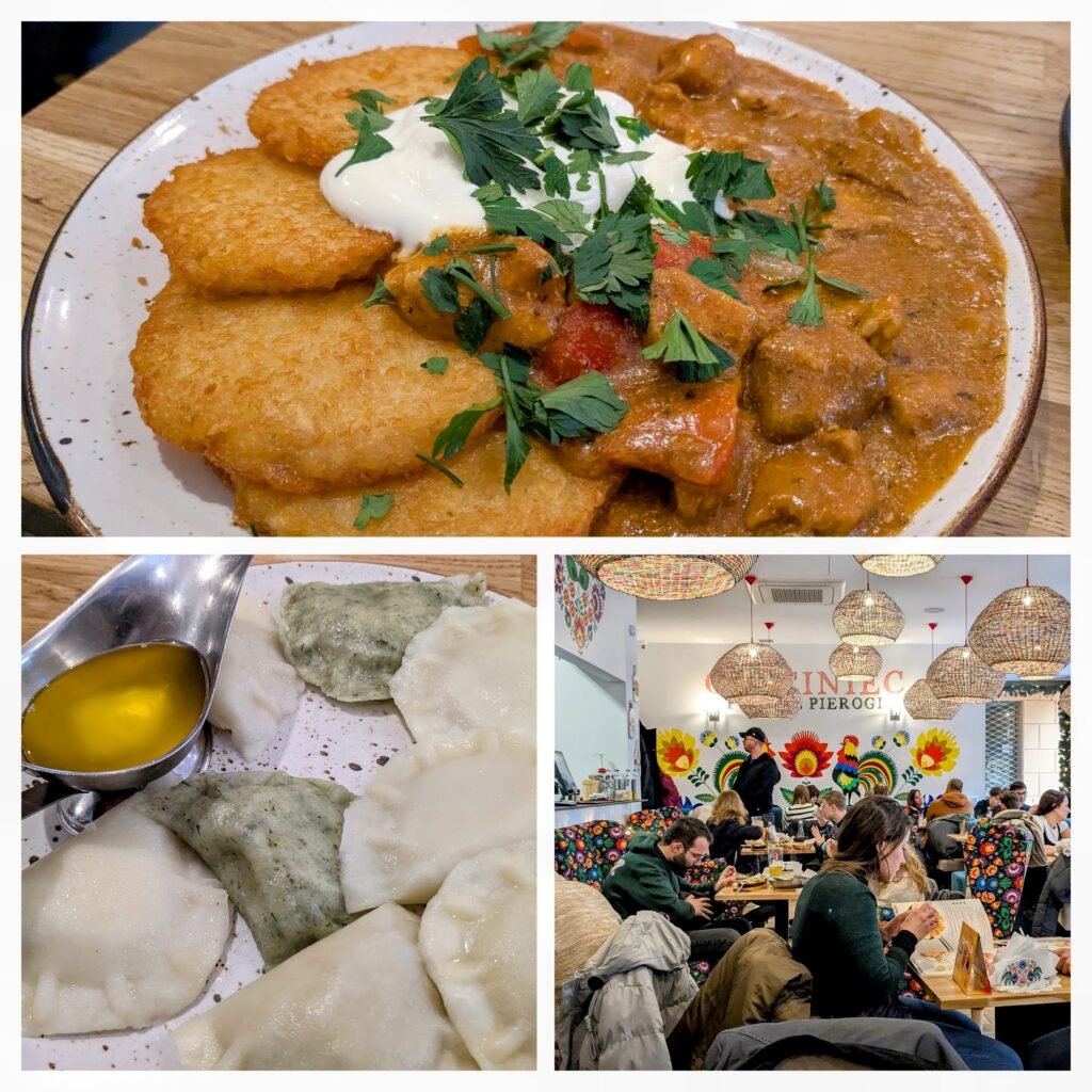 potato pancakes with goulasch and pierogi at Gościniec Polskie Pierogi in warsaw