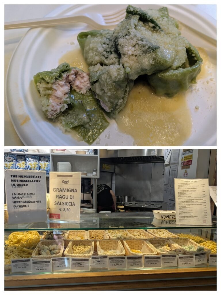green filled pasta balanzoni in a sage butter sauce