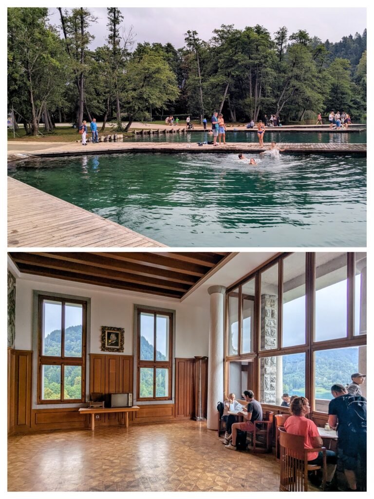 swimming spot at lake bled rowing center and the cafe belvedere at vila bled