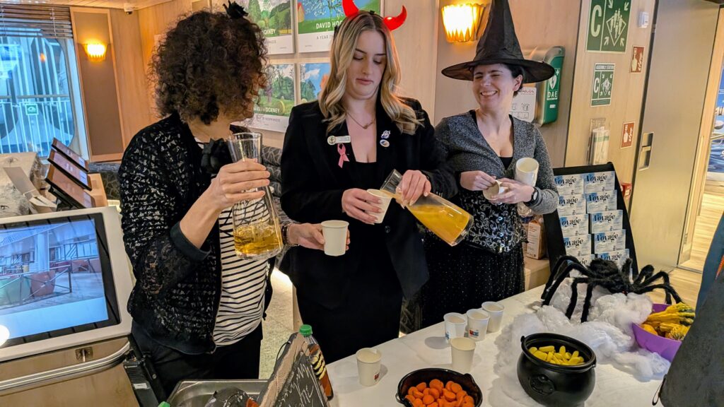 Halloween themed welcome drink and treats on arrival